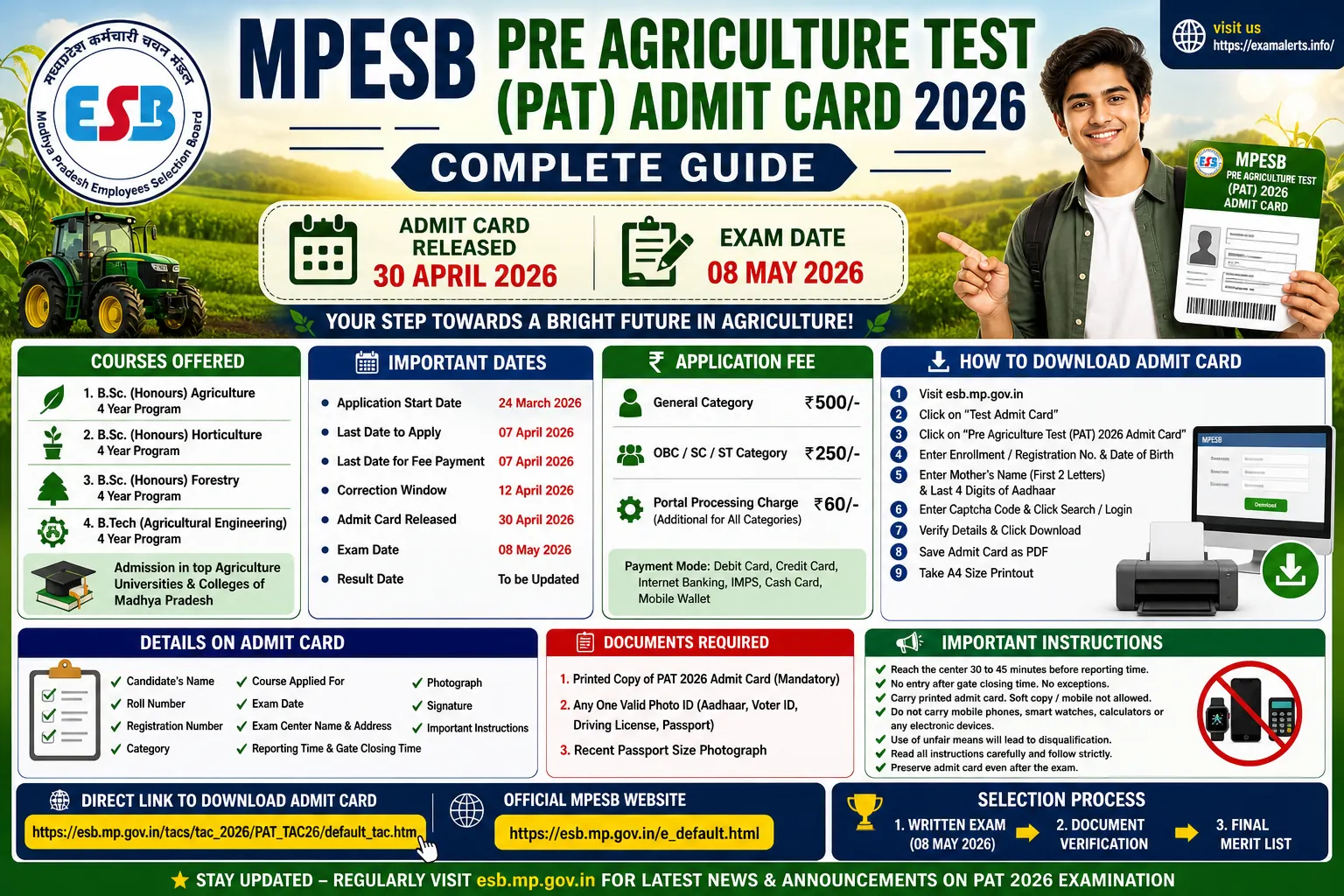 MPESB Pre Agriculture Test (PAT) Admit Card 2026